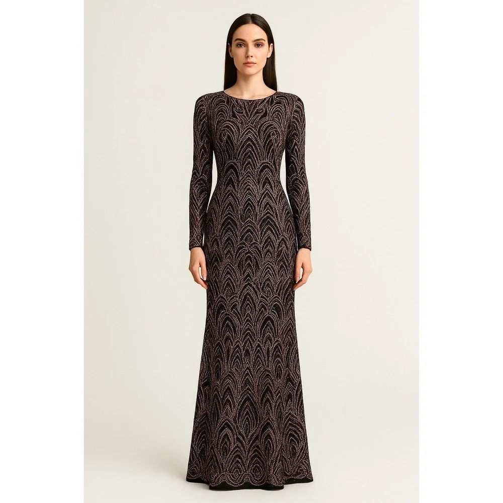Rose Gold Glitter Body Cone Long-Sleeve Dress Size L